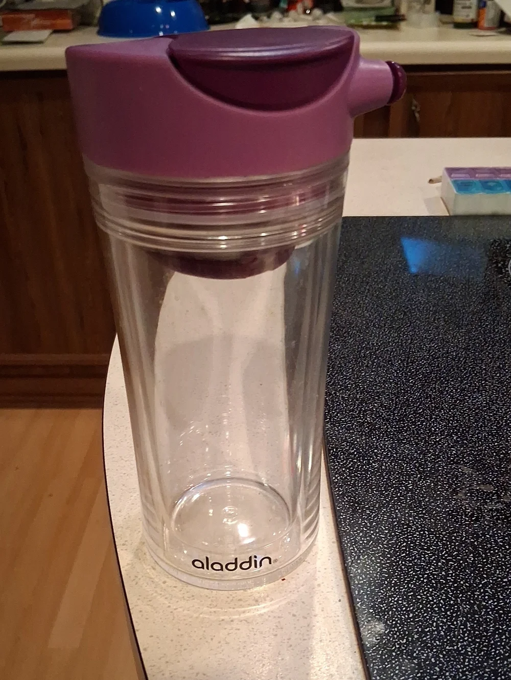 Aladdin Clear Travel Tumbler with Purple Lid With A Basket For Fruit